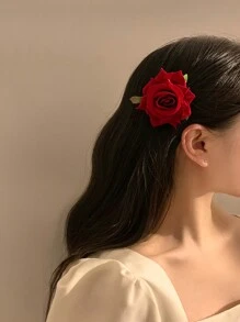 2/4 chiếc kẹp tóc hoa hồng giả nhung đỏ cổ điển, phụ kiện trang phục Halloween - Trâm cài đầu hoa hồng hai mặt ngày lễ tình nhân - Màu Hoa hồng đỏ - Xem 4