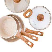 Mimo Style Cook Cookware Set With Triple Induction Base And 10 Pieces, Vanilla Marble - 白色 - 查看 3