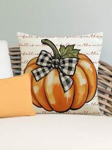 1pc/4pcs Autumn Thanksgiving Pumpkin & Letter Print Linen Throw Pillow Cover, 18*18 Inch/45x45cm, Home Decor, Bedroom, Sofa (Without Pillow Insert) - Multicolor - View 16