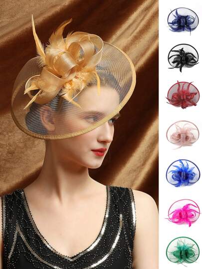 Feather Fascinators Hat With Clip, Women's Cocktail Tea Party Headpiece Derby Headwear For Girls And Women, Suitable For All Seasons,Hair Accessories,Derby Hat Mini Hats Tiny Hats Mini Top Hat Mini Cap, School Stuff, Gifts, Wedding, Gala Night