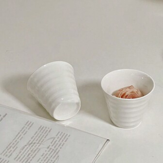 1pc High-Quality INS Style Embossed Bone China Ceramic Cup, Minimalist Creative Tea Cup, Latte Mug, Office & Tea Room Cup