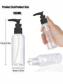 1 件/3 件/5 件 100ml/200ml 旅行瓶带翻盖旅行瓶空化妆品样品分配器容器，空透明塑料瓶可再填充挤压，旅行容器小型防漏挤压瓶带黑色翻盖适用于洗漱用品、洗发水、旅行装化妆品、居家旅行返校男女通用旅行装化妆品旅行必需品（100ml，黑色盖子） - 黑色 - 查看 5