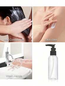 1 件/3 件/5 件 100ml/200ml 旅行瓶带翻盖旅行瓶空化妆品样品分配器容器，空透明塑料瓶可再填充挤压，旅行容器小型防漏挤压瓶带黑色翻盖适用于洗漱用品、洗发水、旅行装化妆品、居家旅行返校男女通用旅行装化妆品旅行必需品（100ml，黑色盖子） - 黑色 - 查看 3