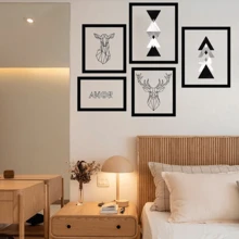 Kit 5 Quadros Decorativos ambientes diversos sem furos fácil instalação sofisticado para sala quarto escritório adulto infantil e juvenil - Cervo - Visão 3