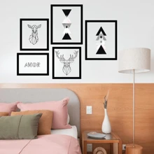 Kit 5 Quadros Decorativos ambientes diversos sem furos fácil instalação sofisticado para sala quarto escritório adulto infantil e juvenil - Cervo - Visão 2