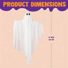SYNCFUN Halloween Hanging Light Up Ghost With Spooky LED Light, 47" White Hanging Ghosts, Best Halloween Hanging Decoration For Front Yard Patio Lawn Garden Party Decor Indoor Outdoor
