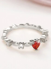 1 pièce Bague avec strass en forme de cœur, style élégant et raffiné. Version coréenne mode, tout-aller, de haute qualité, style luxueux Ins, cadeau idéal pour la St-Valentin, la Fête des Mères, Noël, Nouvel An. Accessoire de choix pour un port quotidien pour les femmes.
