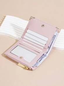 Baellerry 1 件女士简约双折拉链零钱包时尚 INS 风格钱包小号粉色商务休闲女士钱包钱包小钱包 - 粉色 - 查看 4