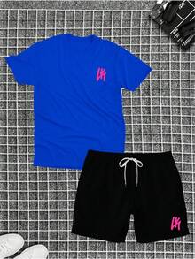 Cotton T-Shirt + Tectel Shorts Set For Men Adult LGBTQIA AZ 5000 - 寶藍色 - 查看 2