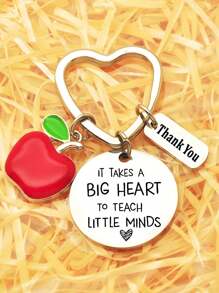 1pc Unisex Apple-Shaped Zinc Alloy & Stainless Steel Keychain, Teacher's Day Gift, Heart-Shaped Keychain Pendant, Graduation Season Gift - Multicolor - View 1