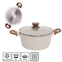 Mimo Style Cook Cookware Set With Triple Induction Base And 10 Pieces, Vanilla Marble - 白色 - 查看 10