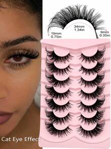 7 Pairs Asiteo Cat Eye False Eyelashes, Faux Mink Lashes, Flared Ends, Elongate Eye Shape, Natural & Lengthening Lash Extensions - 眼尾拉長款 - 查看 2