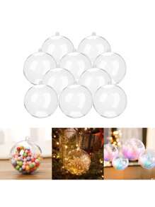 10pcs Transparent Fillable Ornament Balls, 3 Assorted Sizes, Plastic Acrylic Craft Balls For DIY Party Decorations - Clear - View 1