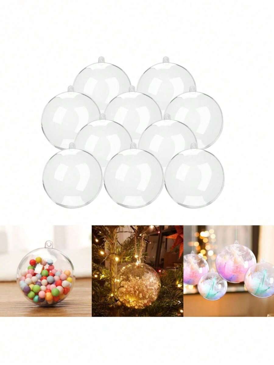 10pcs Transparent Fillable Ornament Balls, 3 Assorted Sizes, Plastic Acrylic Craft Balls For DIY Party Decorations - Clear - View 1