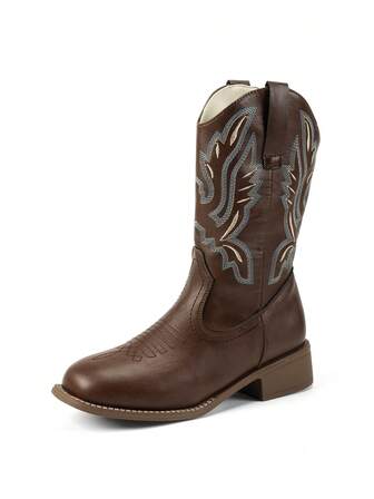 New Autumn Winter Western Cowgirl Boots Vintage Knight Boots For Women Chunky Heel Mid-Calf Boots,Ideal With Cardigan,Cowboy Boots