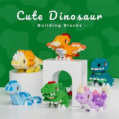 可愛くカラフルな微粒子ダイナソーブロックおもちゃセット、ブラキオサウルス、ティラノサウルスレックス、トリケラトプスなど含む、組み立て知育玩具、Legoed互換、子供の集中力を育む、デスクトップディスプレイ、コレクション、子供の誕生日/学校のギフトに最適