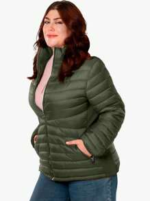Women's Plush Jacket Intermo Plus Sizes Fashion - Olive Green - View 2