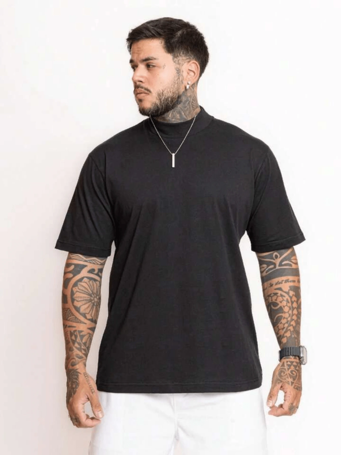 Basic Plain Oversized Men's T-Shirt - 黑色 - 查看 1