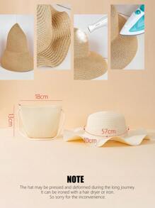 2pcs Women Khaki Wavy Bow Beach Sun Hat & Straw Crossbody Bag Set, Suitable For Vacation Outing Valentine's Day Valentines Valentines Gift - Beige - View 5