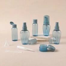6 szt. pustych czerwonych/niebieskich butelek podróżnych na kosmetyki do siłowni, zatwierdzona przez TSA, 50 ml szczelne, wyciskane do toniku, szamponu, odżywki, balsamu, żelu pod prysznic z etykietą, lejkiem, łyżką do kremu, biuretą i torbą kosmetyczną