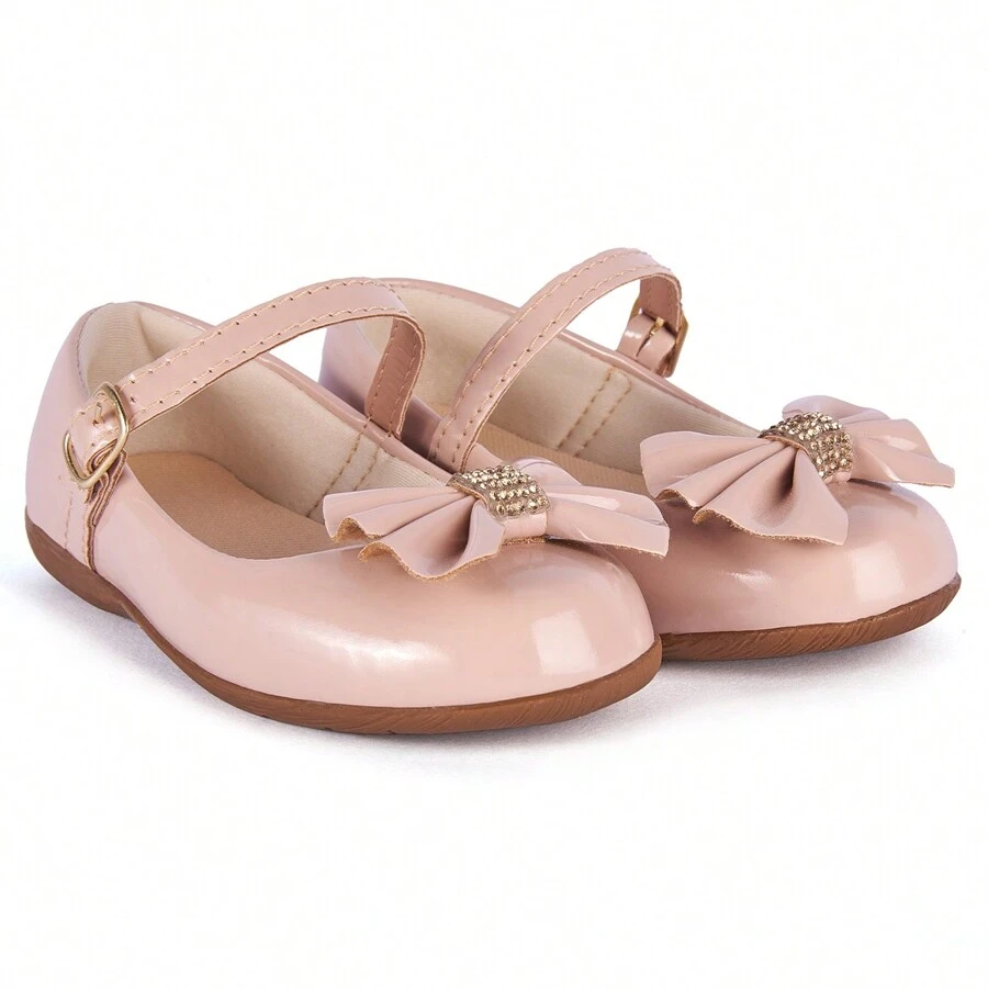 Children's Shoes Girl Doll Shoes Wedding Bridesmaid Formal Child Bow Patent Leather - Màu be - Xem 1