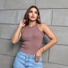 Blouse Blouse Women's Fashion Tank Top Without Cup Ribbed Straps With Elasticity One Size, Fits S And M - Rỉ Nâu - Xem 1