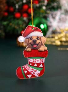 Ornements avec motif de chien de Noël, boîte-cadeau, charms de chiens suspendus, décoration de sapin de Noël, décoration de Noël pour les amateurs d'animaux de compagnie, décoration de Noël Décoration intérieure 2024 Bonne année 2025 Cadeaux, Noël