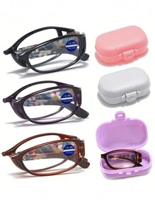 1Pc Fashion Portable Folding Reading Glasses Blue Light Blocking Square Frame Presbyopic Glasses For Women Men - With Eyeglasses Protected Box,Casual Chic Lightweight,Flower Printed, Daily Use,1.0 To 4.0 Accessories For Women Glasses