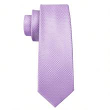 Juego formal de 3 piezas: corbata de seda morada sólida, elegante corbata de cuello violeta, gemelos y pañuelo para hombre - Púrpura-5308 - Ver 4