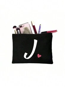 1pc Letter Print Patchwork Makeup Bag, Black Small Size, Letter A-Z, Makeup Pouch, Portable Toiletry Bag, Teacher's Day Gift, Reusable Makeup Bag, Women's Minimalist Large Capacity Travel Makeup Bag, Can Store Earphones, Accessories, Coin Purse, Multi-Functional Portable Women's Gift, Portable Casual Storage Bag, Makeup Bag, Cosmetic Organizer, Cosmetic Storage Bag, Makeup Pouch Make Up Bag - Black - View 14