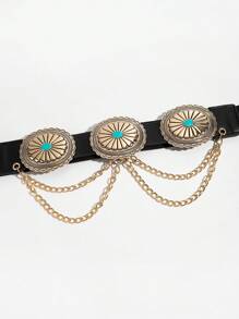 1pc Women's Hollow Buckle Elastic Waist Chain Belt Summer, School Fall, Autumn, Halloween