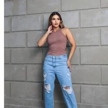 Blouse Blouse Women's Fashion Tank Top Without Cup Ribbed Straps With Elasticity One Size, Fits S And M - Rỉ Nâu - Xem 2