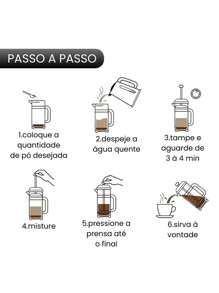 Cafeteira de Prensa Francesa de Vidro com Tampa Preta 350ml, - Preto - Visão 5