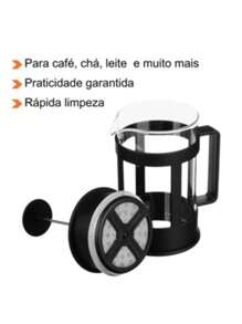 Cafeteira de Prensa Francesa de Vidro com Tampa Preta 350ml, - Preto - Visão 4