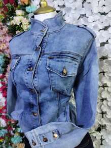 CURVY STRECH DENIM JACKET MOD.BC - Medium Wash - View 5