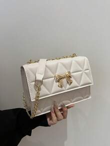 Women's Mini Shoulder Bag With Bow Tie Design, Classic And Versatile Style Crossbody Bag For Daily Use Valentines - White - View 3