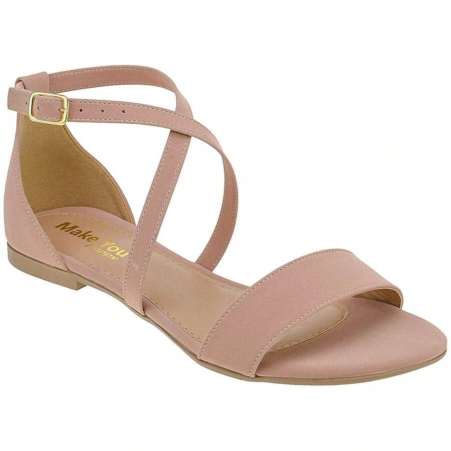 Women's Flat Sandal Round Toe Straight Strap Comfortable Fashion - 米色 - 查看 1