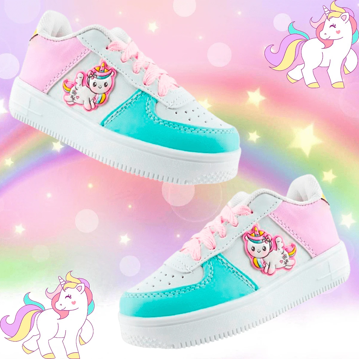 Tenis Para Niñas Con Lindo Diseño De Unicornio Calzado Deportivo Con Suela Cosida Estilo Moderno Y Casual 037-BMLU - Blanco - Ver 1