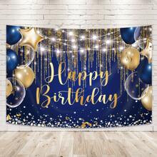 1 pieza, Fondo de decoración de fiesta de cumpleaños con globos azul marino, azul tesoro, dorado, lunares dorados y estrellado - Banner de fotografía para mesa de pastel de cumpleaños, Navidad - Multicolor - Ver 4