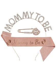 1 套准妈妈婴儿送礼会装饰品、准妈妈腰带和头饰套装准妈妈皇冠准妈妈别针孕妇礼物，适合性别揭晓和女婴和男婴送礼会婴儿送礼会家庭装饰礼物