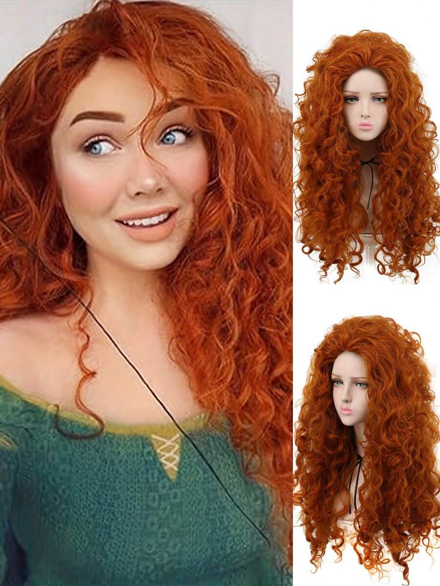 Women Princess Cosplay Wig For Party 26 Inch Long Big Bouffant Curly Synthetic Heat Resistant Fiber Hair Orange Wig For Holiday Comic Con Cartoon Costume Wig For Women Lady Female Wear & Go Anime Wig School Thanksgiving Day Christmas Costume Accessories & 1pc Wig Cap - Ginger - View 1
