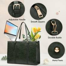 Laptop Bag For Women 15.6 Inch Leather Waterproof Computer Work Bags Large Laptop Tote Bag Professional Business Office Briefcase Women Lightweight Shoulder Handbags - 軍綠色 - 查看 6