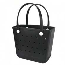 Medium Rubber Beach Bag Washable Open Handbag Durable Travel Tote For Outdoor Sports - Black - View 1
