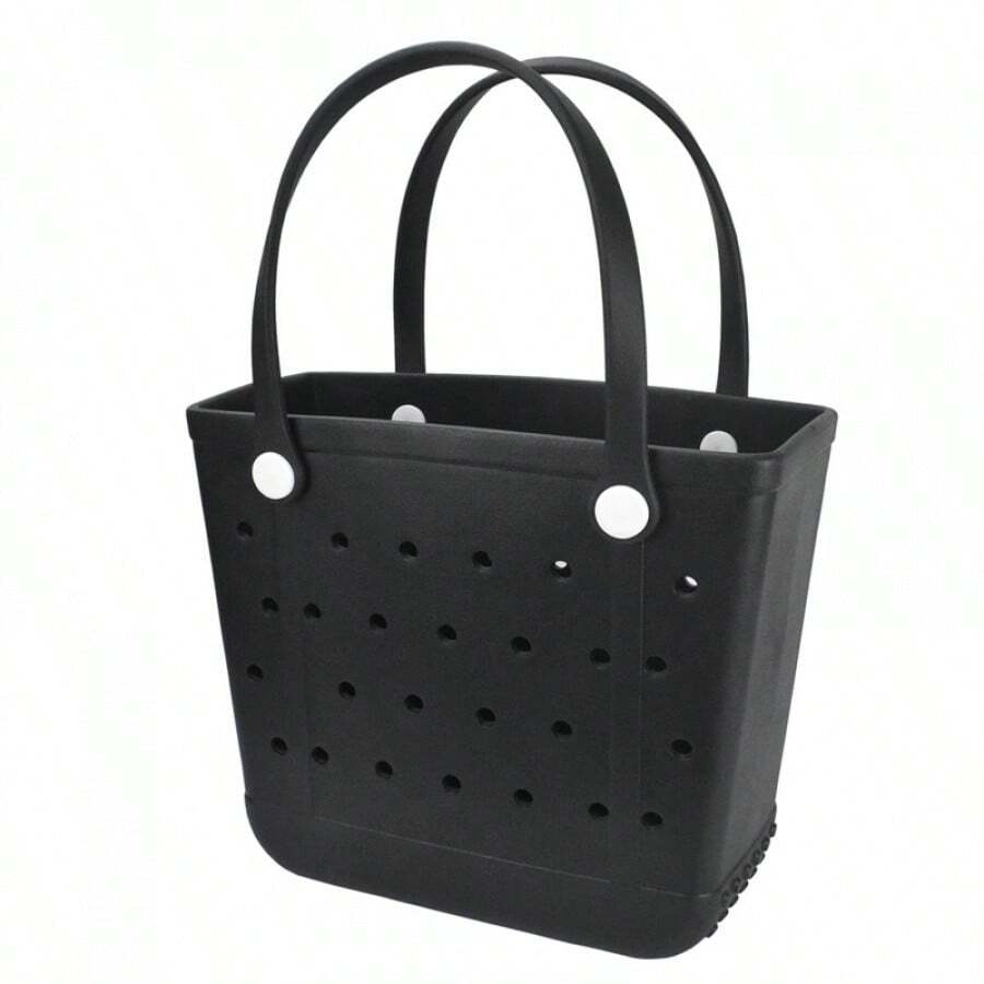 Medium Rubber Beach Bag Washable Open Handbag Durable Travel Tote For Outdoor Sports - Black - View 1