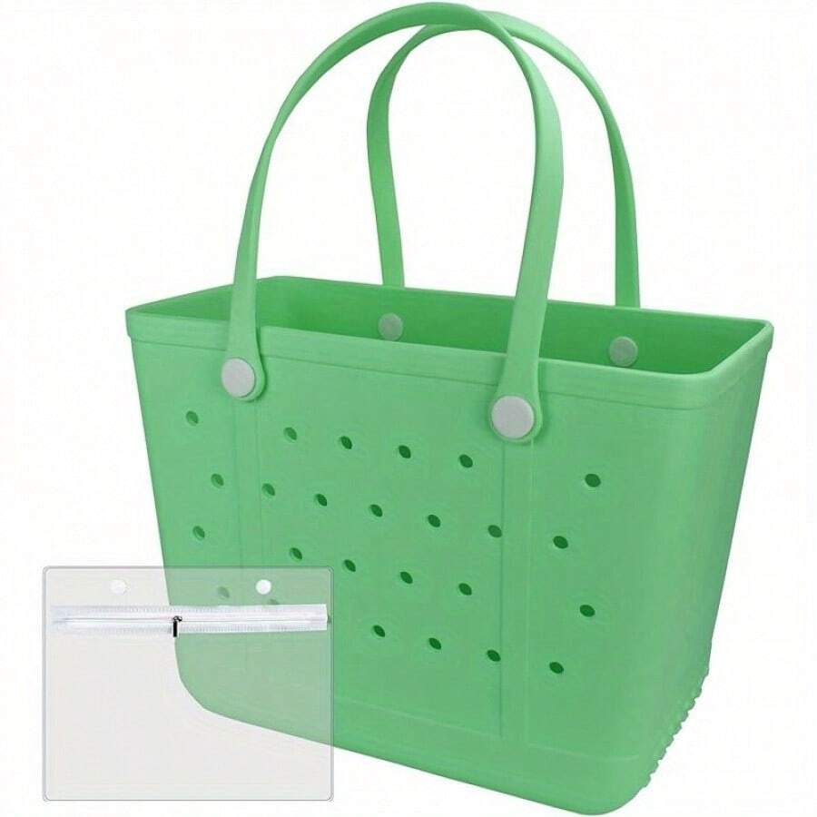 Large Beach Bag Oversized Rubber Tote Washable Open Handbag Durable Travel Handbag - 薄荷綠 - 查看 1