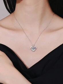 1 件时尚优雅 925 纯银 1 克拉摩根石心形吊坠项链，适合女性日常佩戴、婚礼订婚派对礼物、新娘珠宝、圣诞生日礼物 - 銀色 - 查看 2