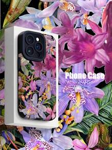 1 pieza Carcasa protectora para teléfono con textura suave y gráfico impreso de iris morado de moda, compatible con iPhone y Samsung - Multicolor - Ver 1