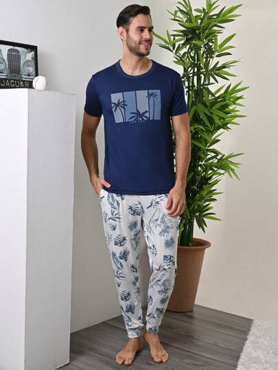 a DORMIR Conjunto de Pijama Dos Piezas Para Hombre Top y Pantalon