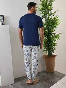 a DORMIR Conjunto de Pijama Dos Piezas Para Hombre Top y Pantalon - Azul - Ver 2