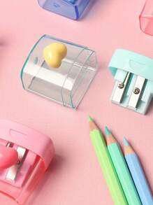 1 pieza Sacapuntas de color macaron, sacapuntas de doble orificio transparente, sacapuntas con tapa, adecuado para la escuela, imprescindible para la temporada de regreso a clases, regalo para estudiantes
